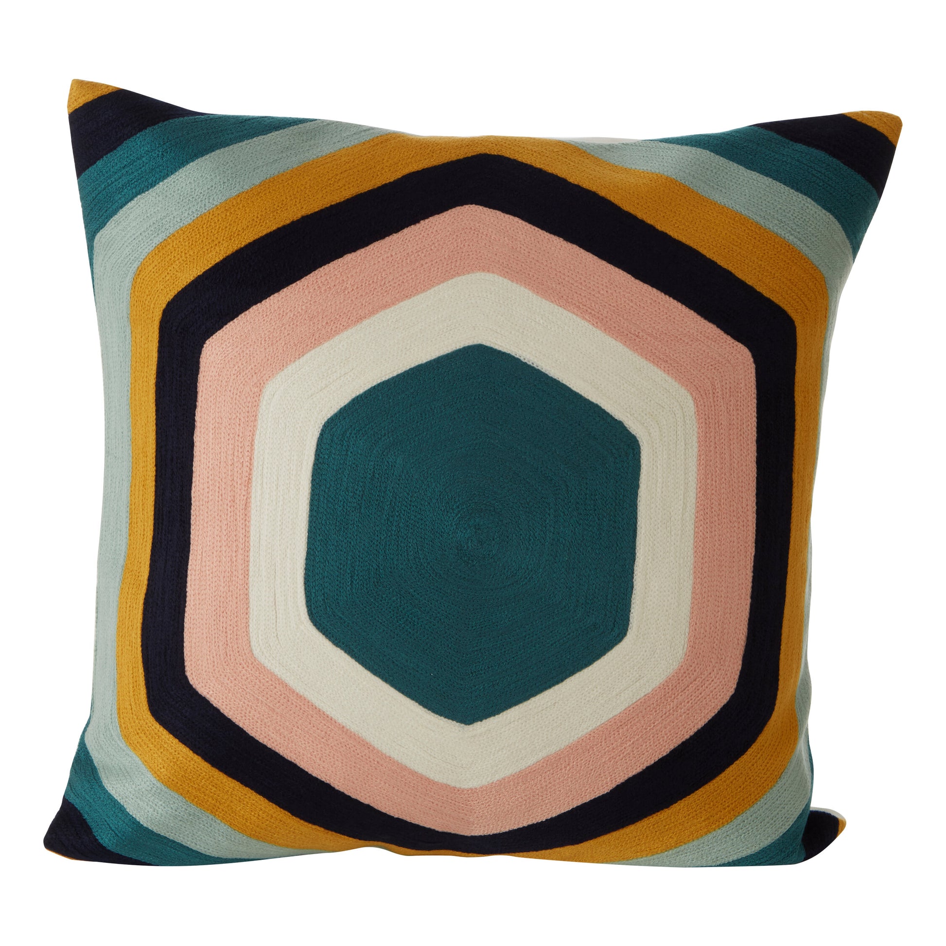 The Edit Hexagonal Retro Embroidered Cushion | Bali & Blue