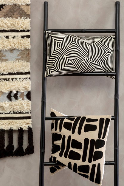 Nomad Ozella Black and White Embroidered Rectangular Cushion