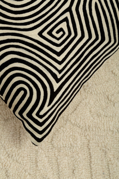 Nomad Ozella Black and White Embroidered Rectangular Cushion