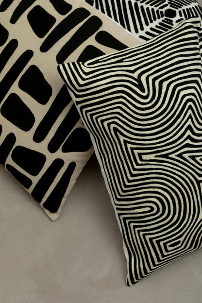 Nomad Ozella Black and White Embroidered Rectangular Cushion