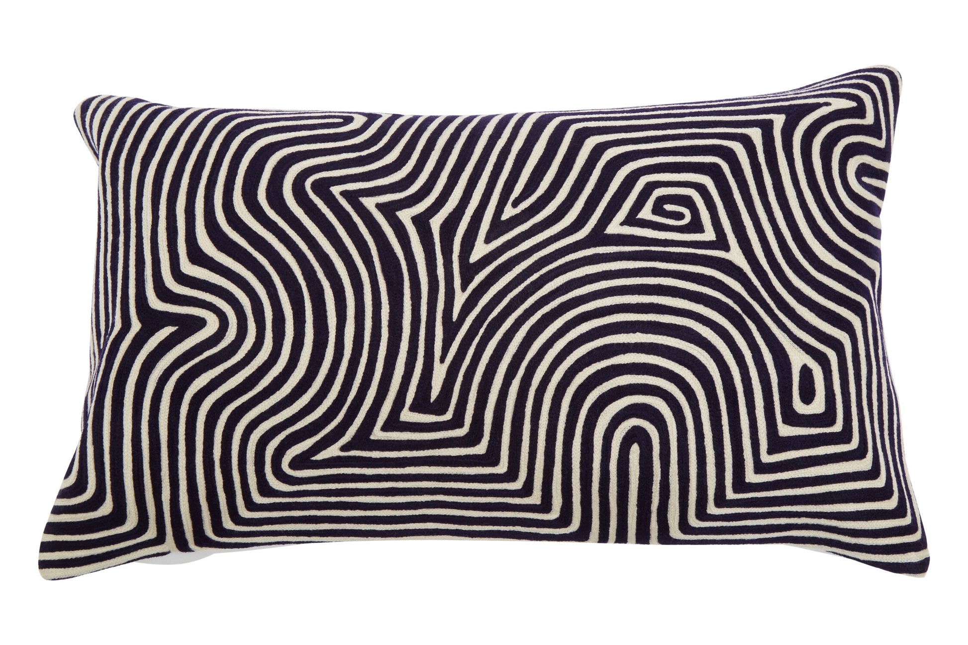 Nomad Ozella Black and White Embroidered Rectangular Cushion | Bali & Blue