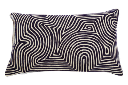 Nomad Ozella Black and White Embroidered Rectangular Cushion | Bali & Blue