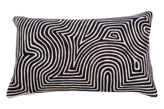 Nomad Ozella Black and White Embroidered Rectangular Cushion | Bali & Blue