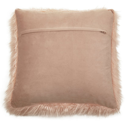 Bosie Pink Mongolian Faux Fur Square Cushion | Bali & Blue
