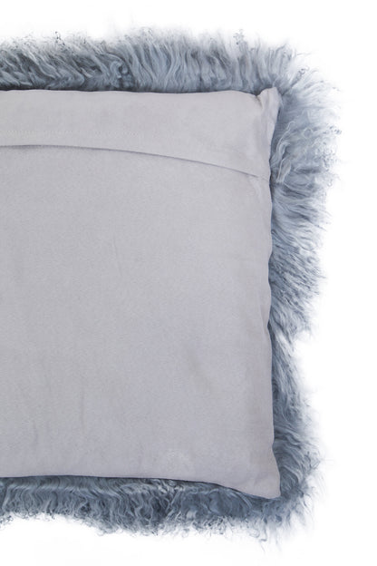 The Luxe Grey Real Mongolian Fur Square Cushion