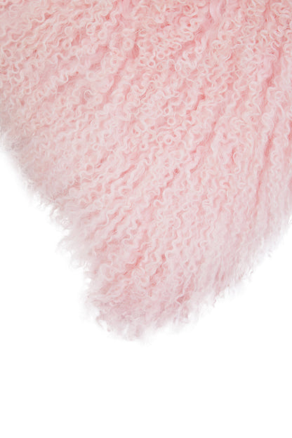 The Luxe Pink Real Mongolian Fur Square Cushion
