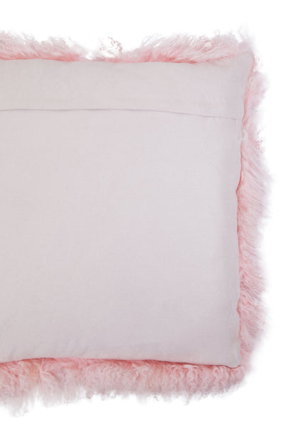 The Luxe Pink Real Mongolian Fur Square Cushion