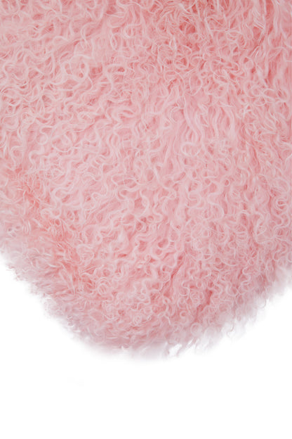 Nomad Real Mongolian Fur Pink Rectangular Cushion
