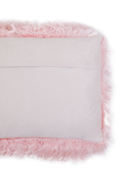Nomad Real Mongolian Fur Pink Rectangular Cushion