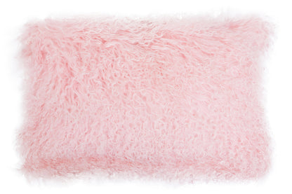 Nomad Real Mongolian Fur Pink Rectangular Cushion