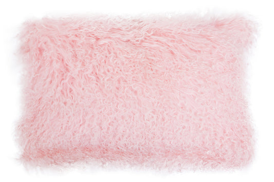 Nomad Real Mongolian Fur Pink Rectangular Cushion