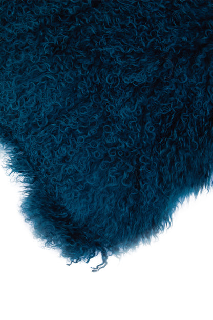 The Luxe Teal Real Mongolian Fur Square Cushion