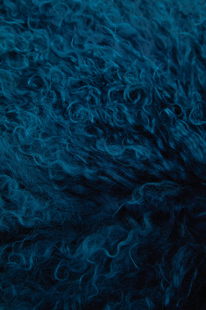The Luxe Teal Real Mongolian Fur Square Cushion