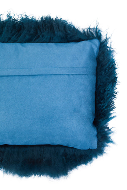 Nomad Real Mongolian Fur Teal Rectangular Cushion