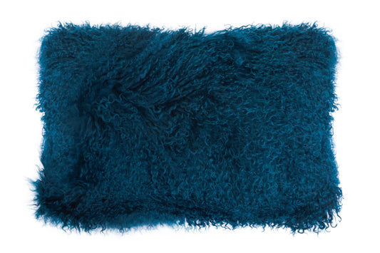 Nomad Real Mongolian Fur Teal Rectangular Cushion