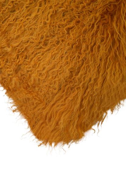 The Luxe Ochre Real Mongolian Fur Square Cushion