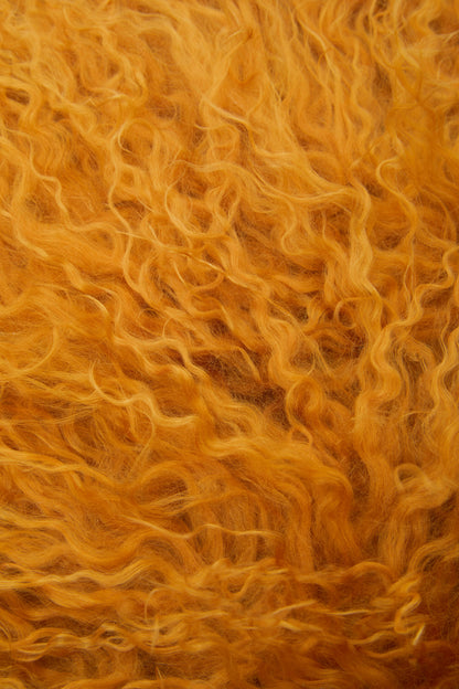 The Luxe Ochre Real Mongolian Fur Square Cushion
