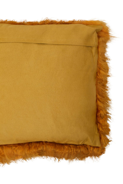 The Luxe Ochre Real Mongolian Fur Square Cushion
