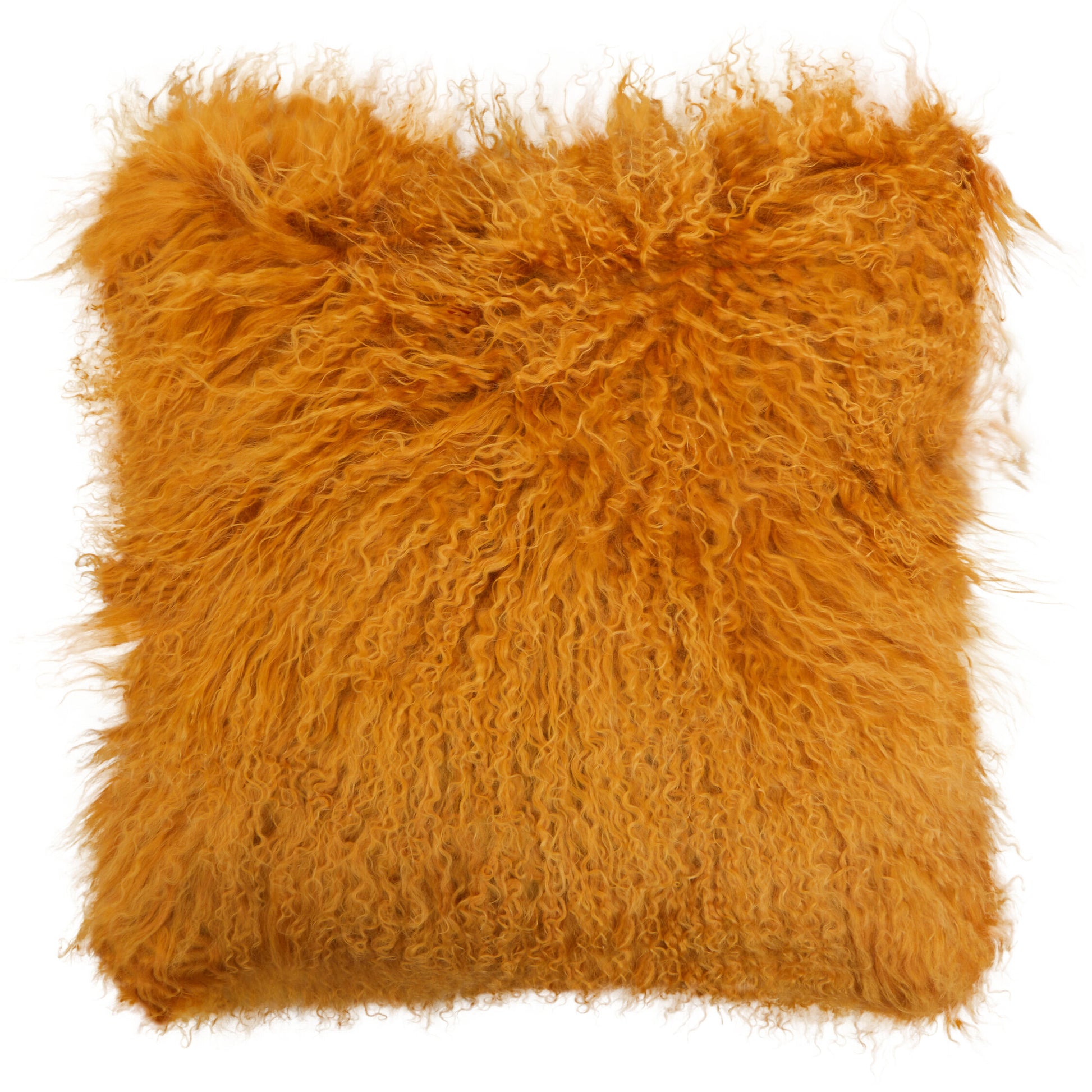 The Luxe Ochre Real Mongolian Fur Square Cushion | Bali & Blue