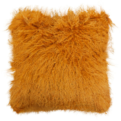 The Luxe Ochre Real Mongolian Fur Square Cushion | Bali & Blue