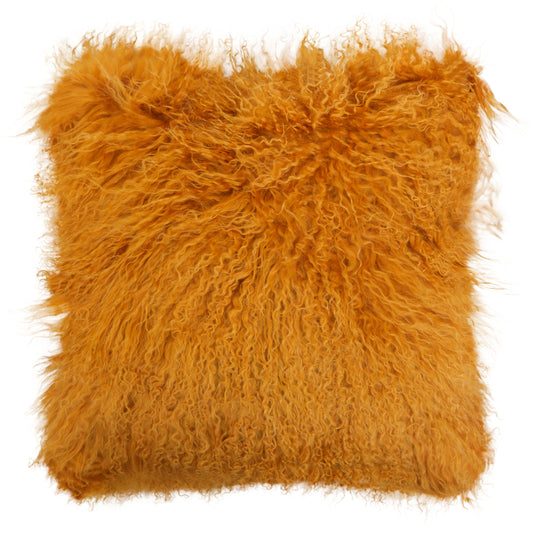 The Luxe Ochre Real Mongolian Fur Square Cushion | Bali & Blue