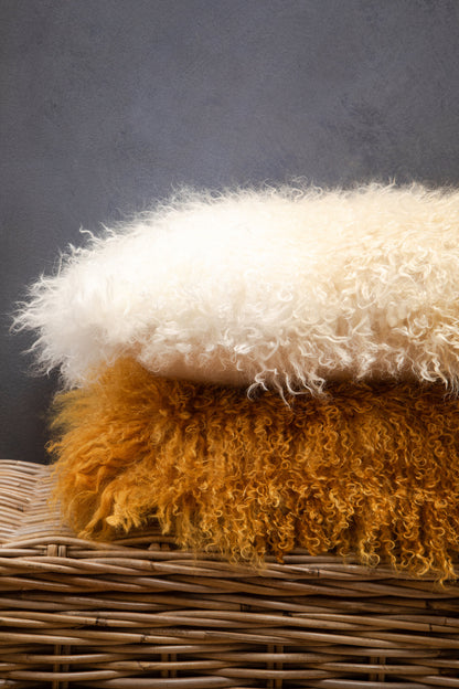 Nomad Real Mongolian Fur Ochre Rectangular Cushion