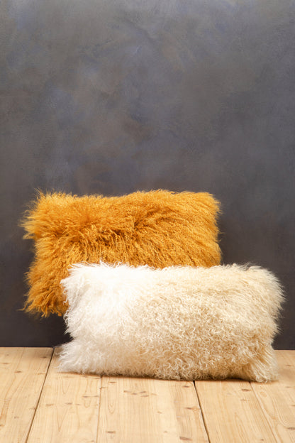 Nomad Real Mongolian Fur Ochre Rectangular Cushion
