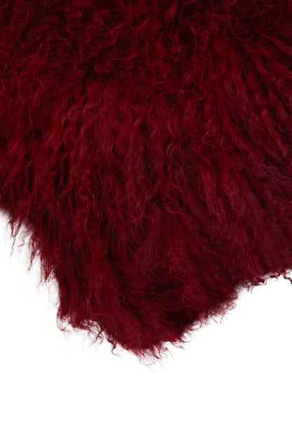 The Luxe Maroon Real Mongolian Fur Square Cushion