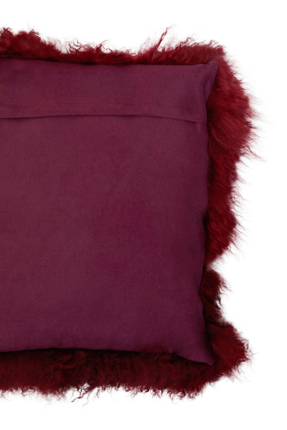 The Luxe Maroon Real Mongolian Fur Square Cushion
