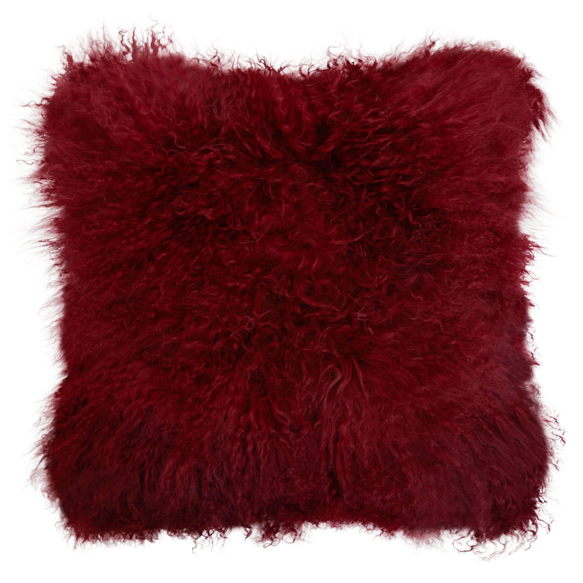 The Luxe Maroon Real Mongolian Fur Square Cushion | Bali & Blue