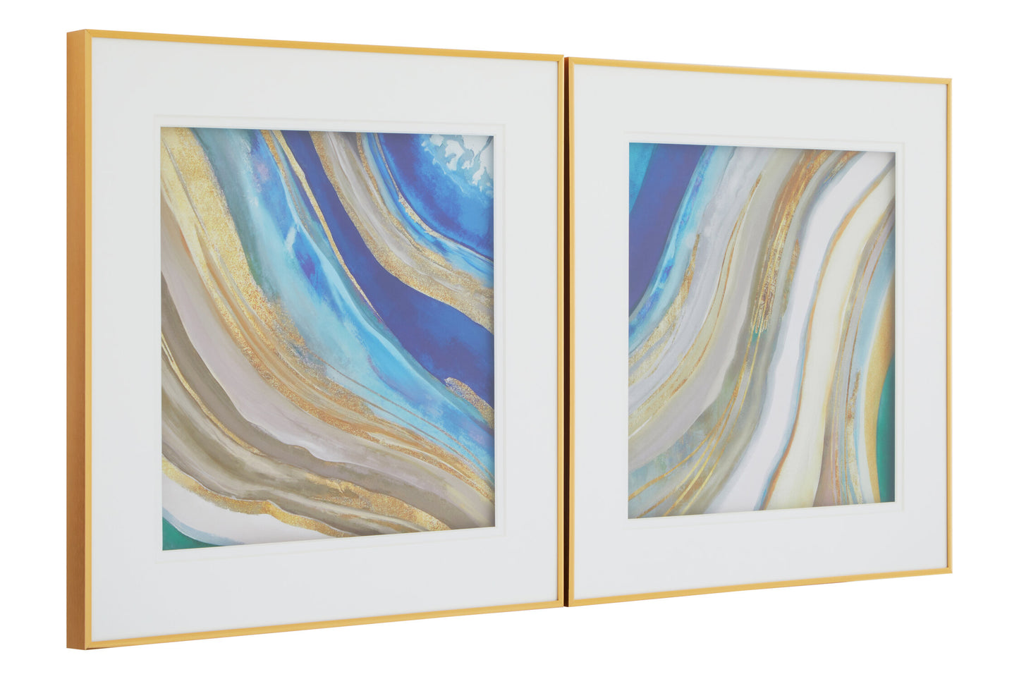 Midas Blue Gold Abstract Wall Art Set of 2