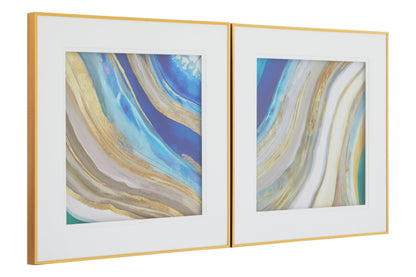 Midas Blue Gold Abstract Wall Art Set of 2