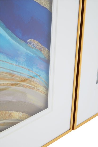 Midas Blue Gold Abstract Wall Art Set of 2
