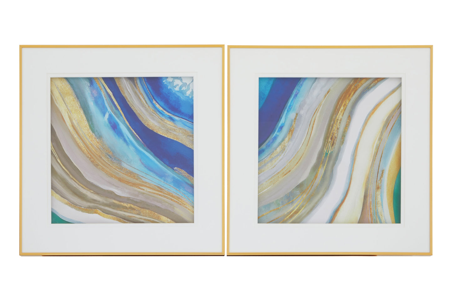 Midas Blue Gold Abstract Wall Art Set of 2 | Bali & Blue