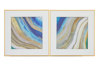 Midas Blue Gold Abstract Wall Art Set of 2 | Bali & Blue