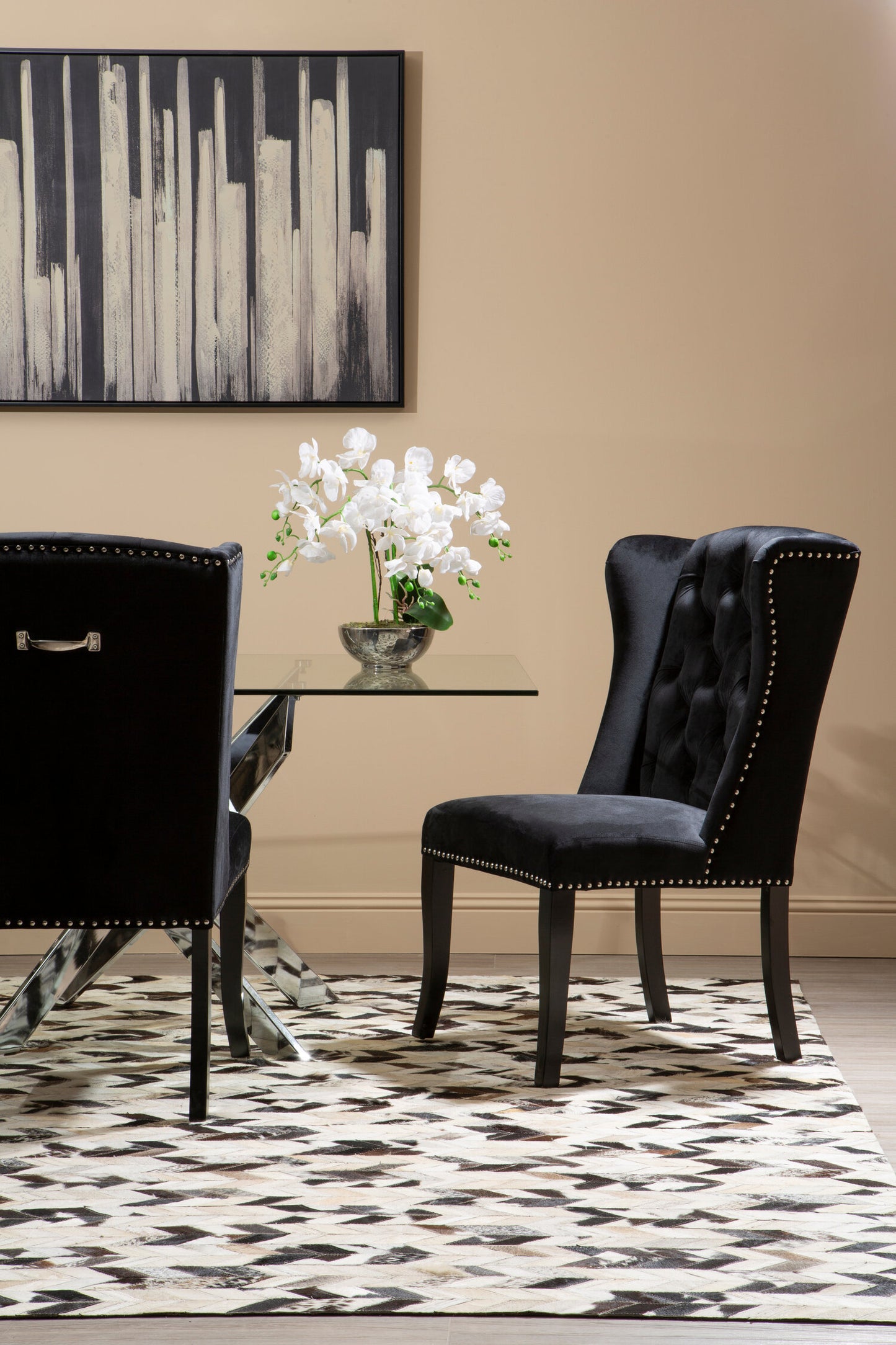 Davenport Luxe Black Velvet Dining Chair with Dark Legs