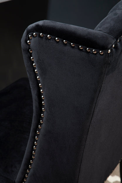 Davenport Luxe Black Velvet Dining Chair with Dark Legs