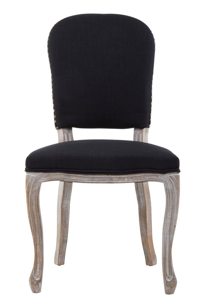 Davenport Black Linen Dining Chair with Antique Wood Legs
