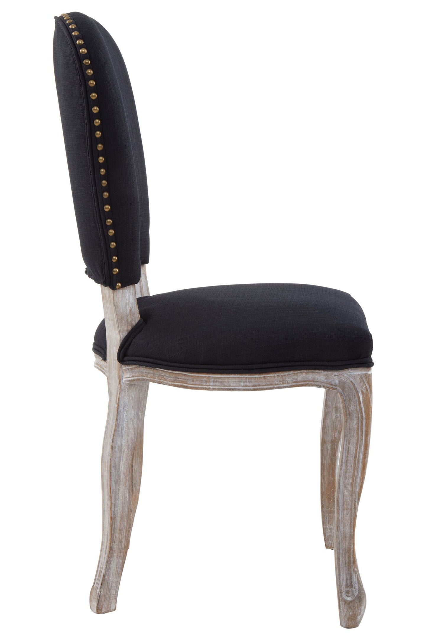 Davenport Black Linen Dining Chair with Antique Wood Legs