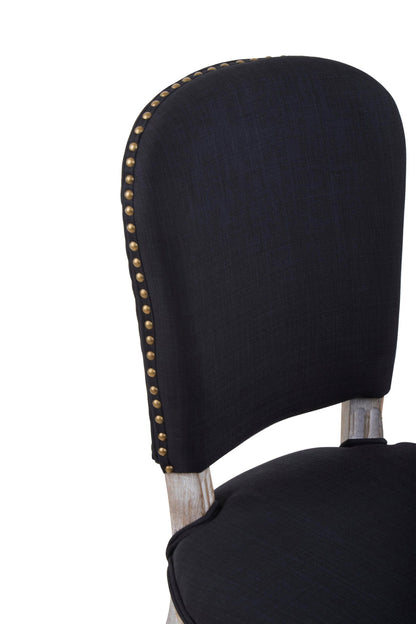 Davenport Black Linen Dining Chair with Antique Wood Legs
