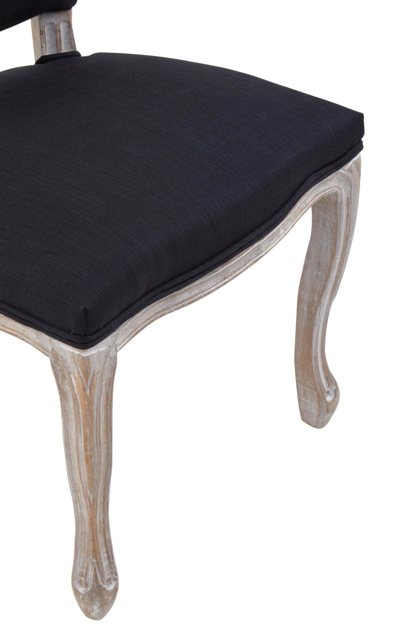 Davenport Black Linen Dining Chair with Antique Wood Legs