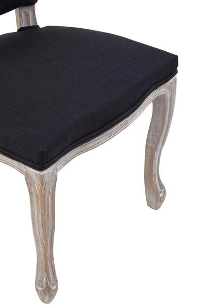 Davenport Black Linen Dining Chair with Antique Wood Legs