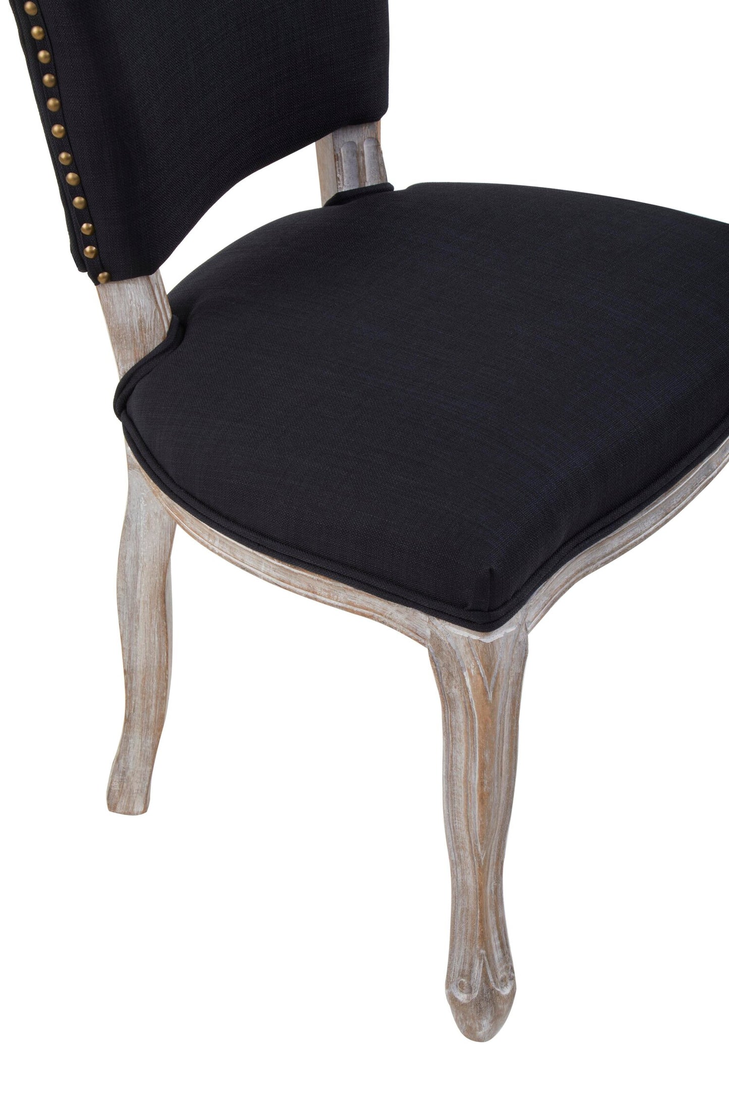 Davenport Black Linen Dining Chair with Antique Wood Legs