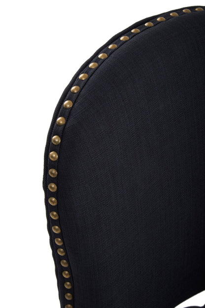 Davenport Black Linen Dining Chair with Antique Wood Legs