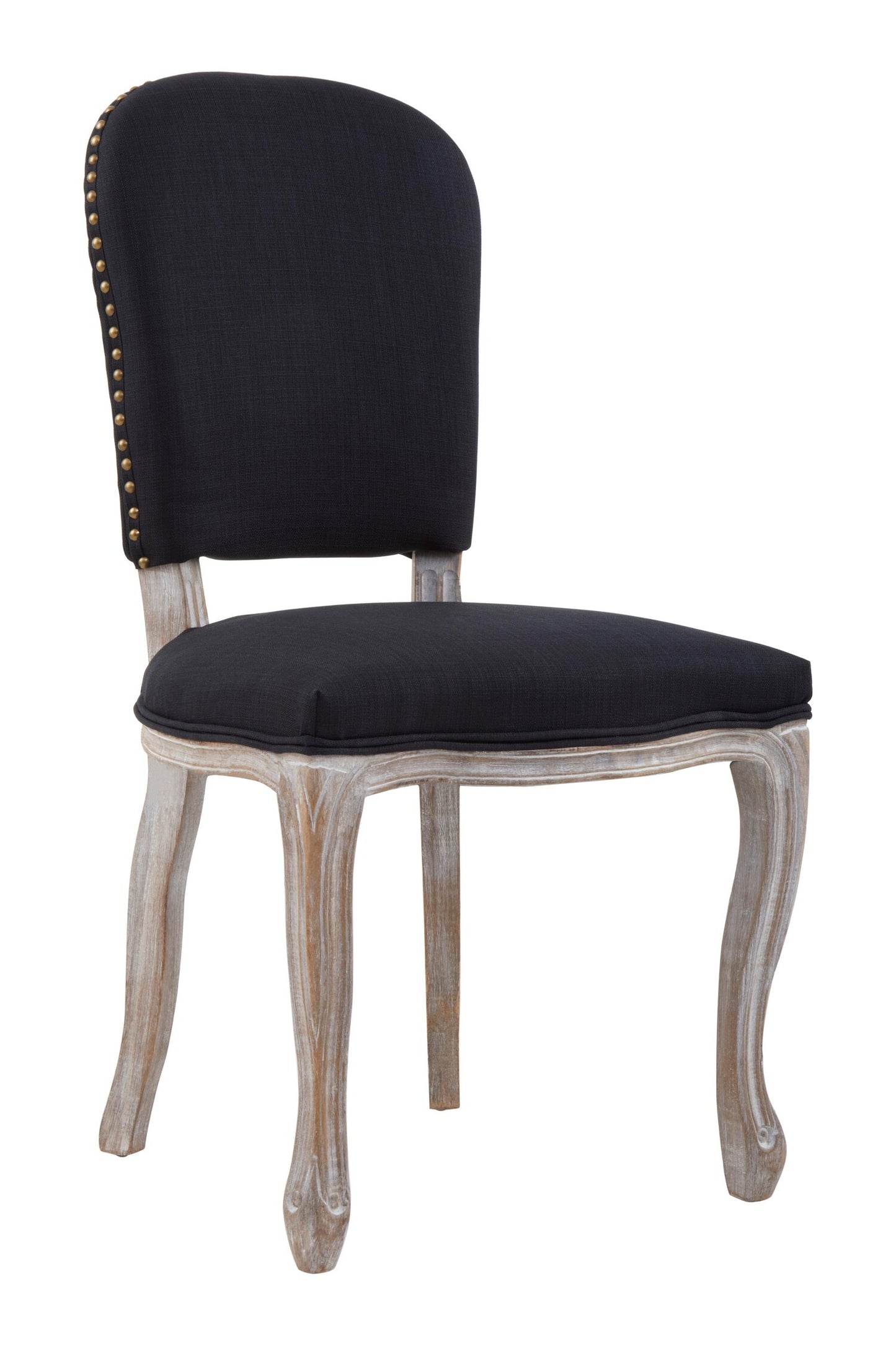Davenport Black Linen Dining Chair with Antique Wood Legs