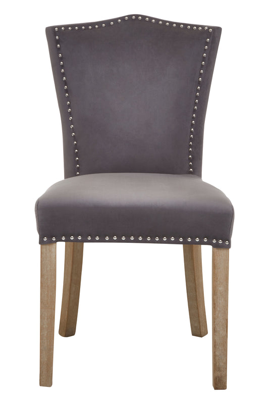 Davenport Luxe Grey Velvet Dining Chair with Antique Legs