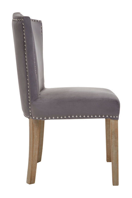 Davenport Luxe Grey Velvet Dining Chair with Antique Legs