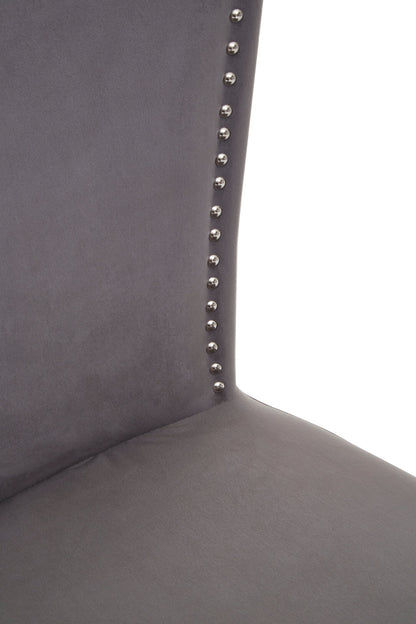 Davenport Luxe Grey Velvet Dining Chair with Antique Legs
