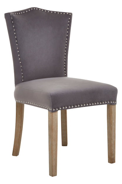 Davenport Luxe Grey Velvet Dining Chair with Antique Legs