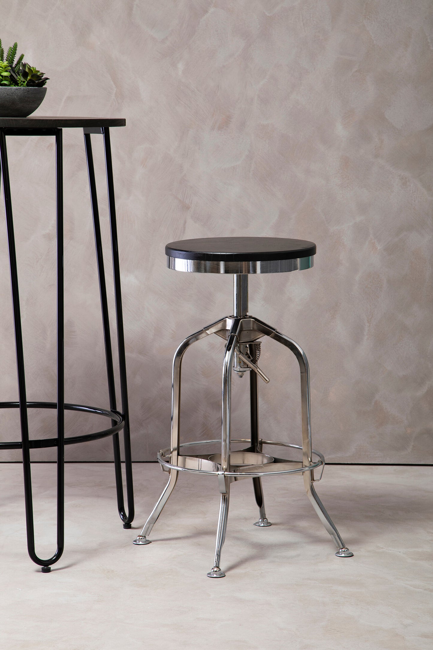 Cannes Chrome Ash Wood Adjustable Bar Stool